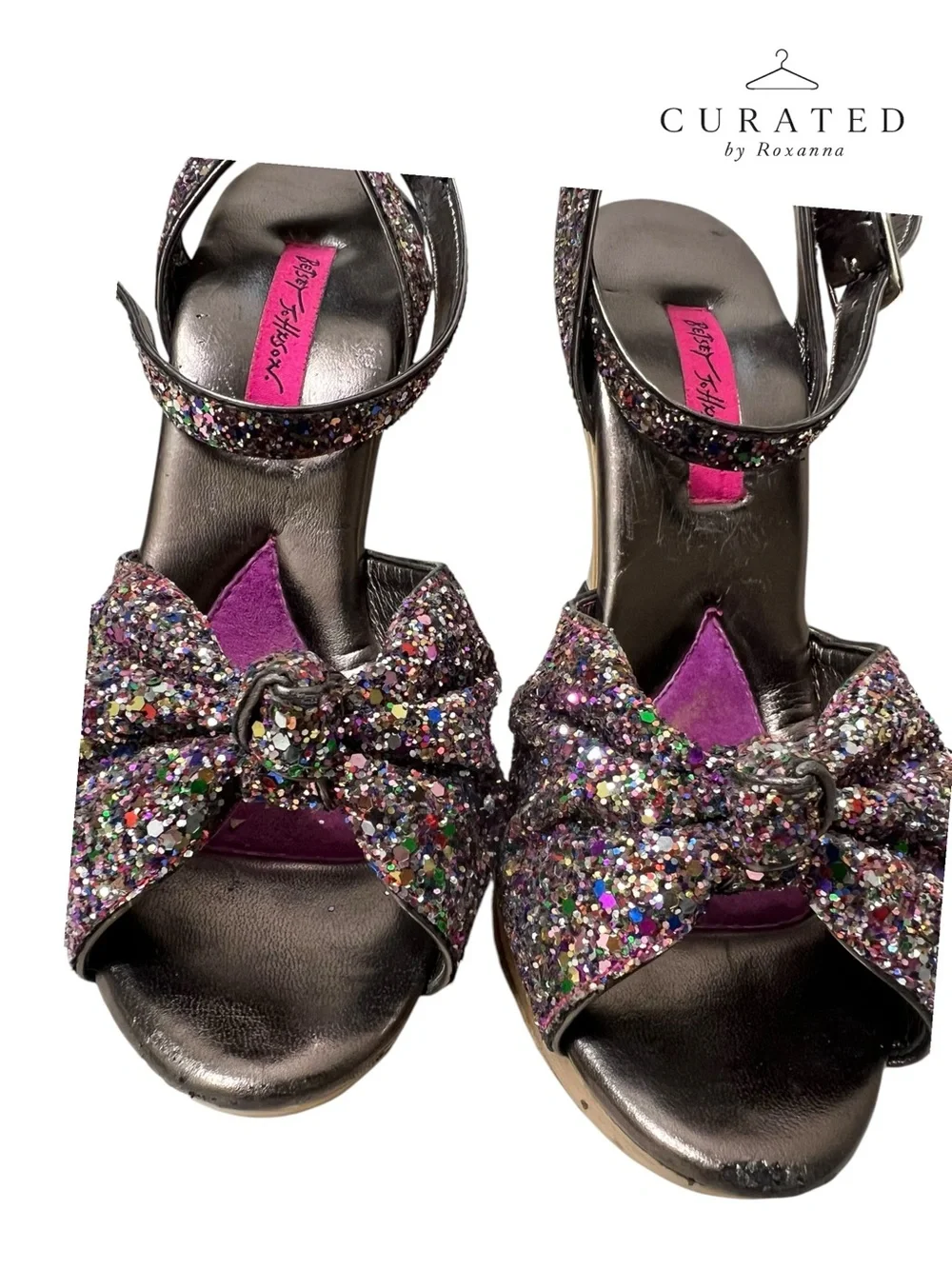 Betsey Johnson Confetti Glitter Platform Heels Size 9 (Fits Small) Bow Pumps
